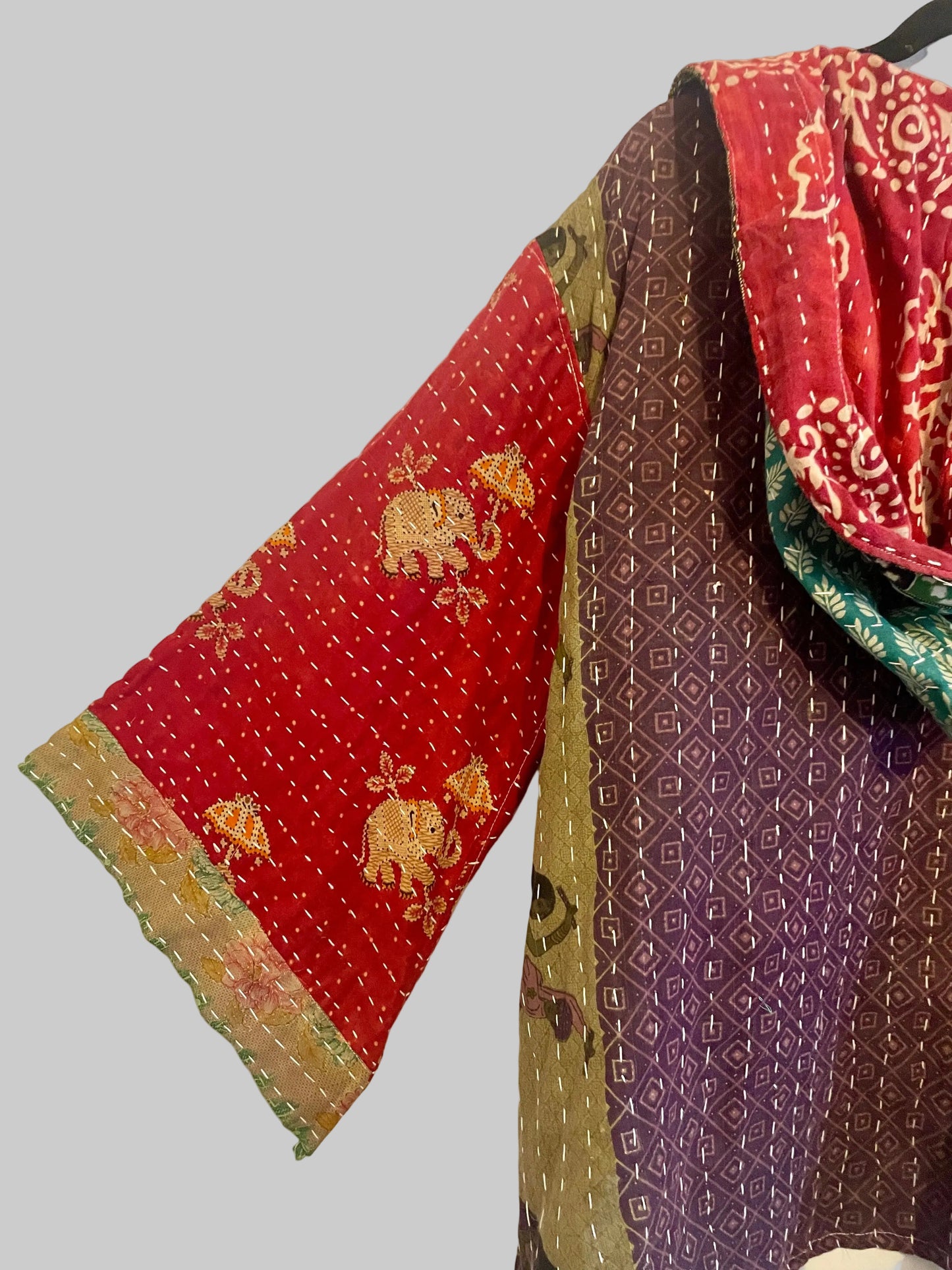 Vintage Reversible Kantha Hooded Jacket Unisex