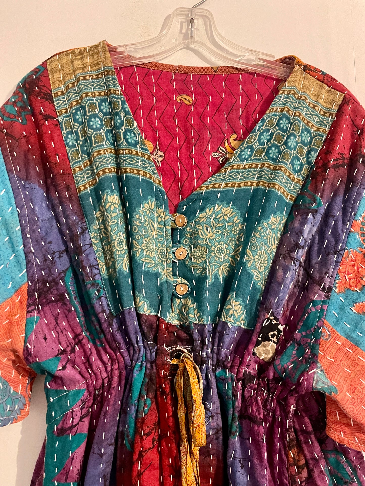 Vintage Reversible Kantha Flared Midi Dress