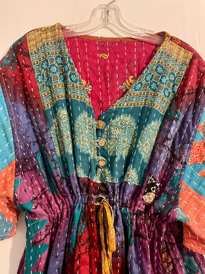 Vintage Reversible Kantha Flared Midi Dress
