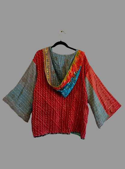 Vintage Reversible Kantha Hooded Jacket Unisex