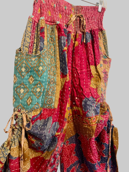 Vintage Kantha Reversible Cinched Palazzo Pants