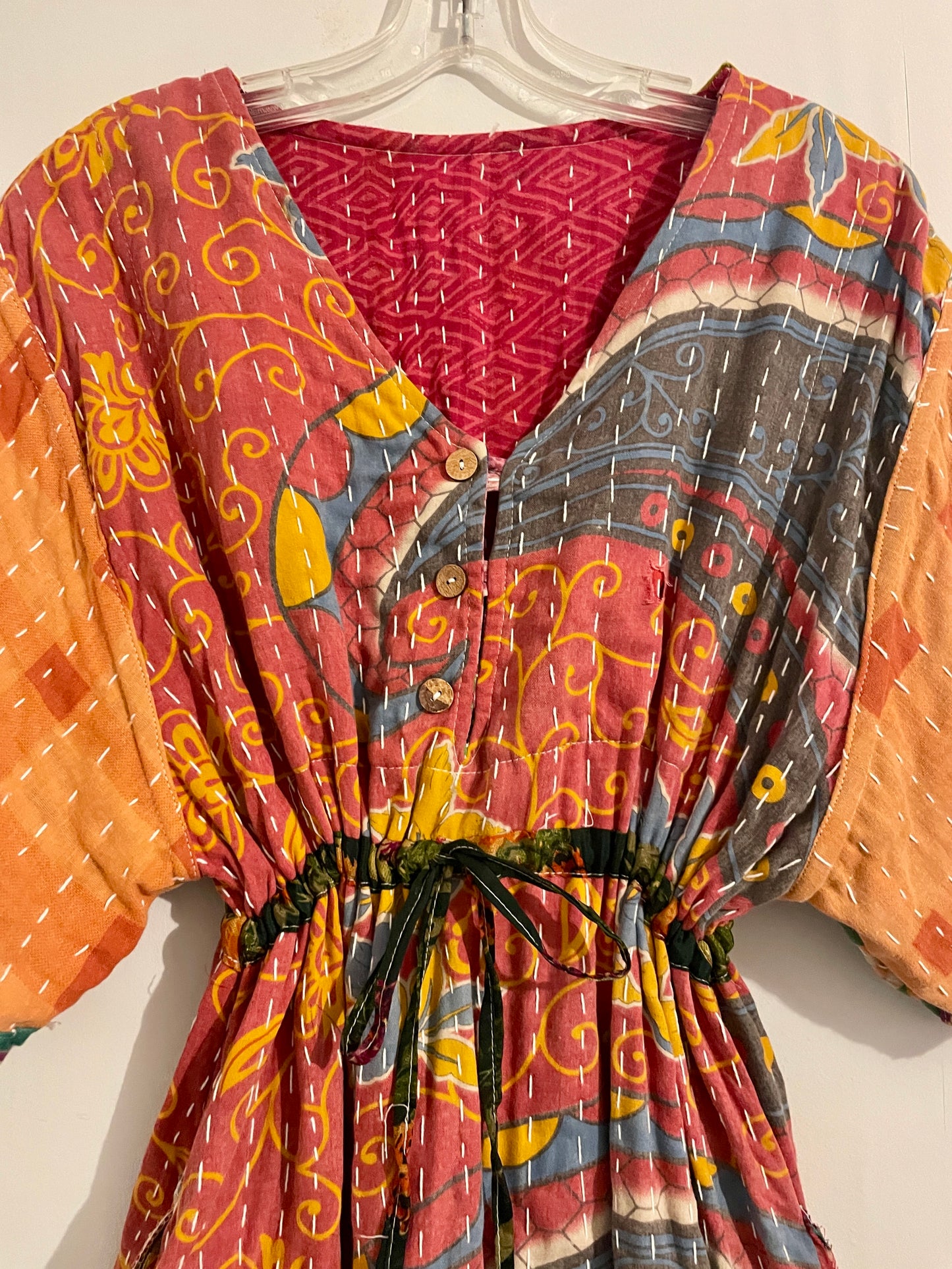 Vintage Reversible Kantha Flared Midi Dress