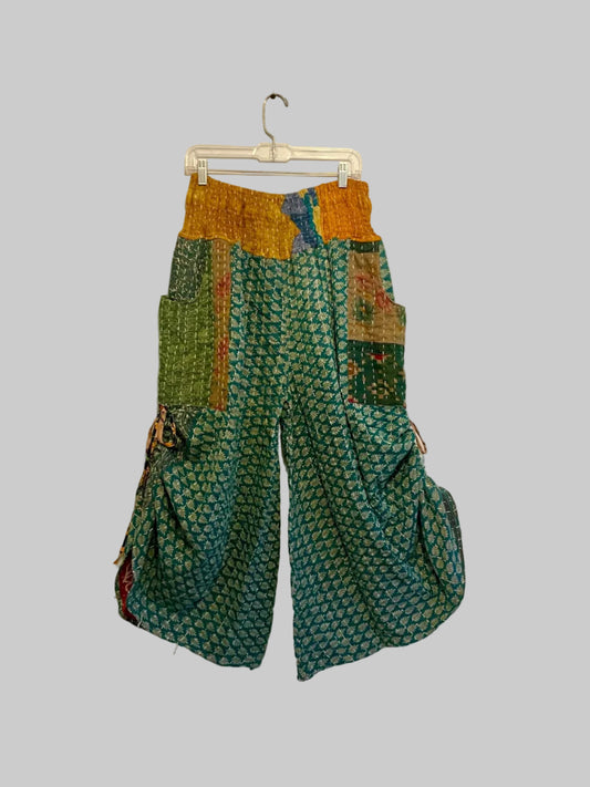 Vintage Kantha Reversible Cinched Palazzo Pants