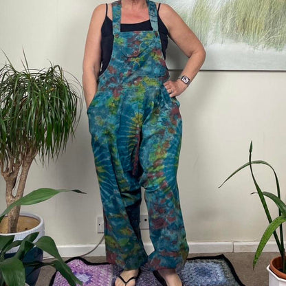 Indian Tie Dye Dungarees Drop Crotch, Stonewashed