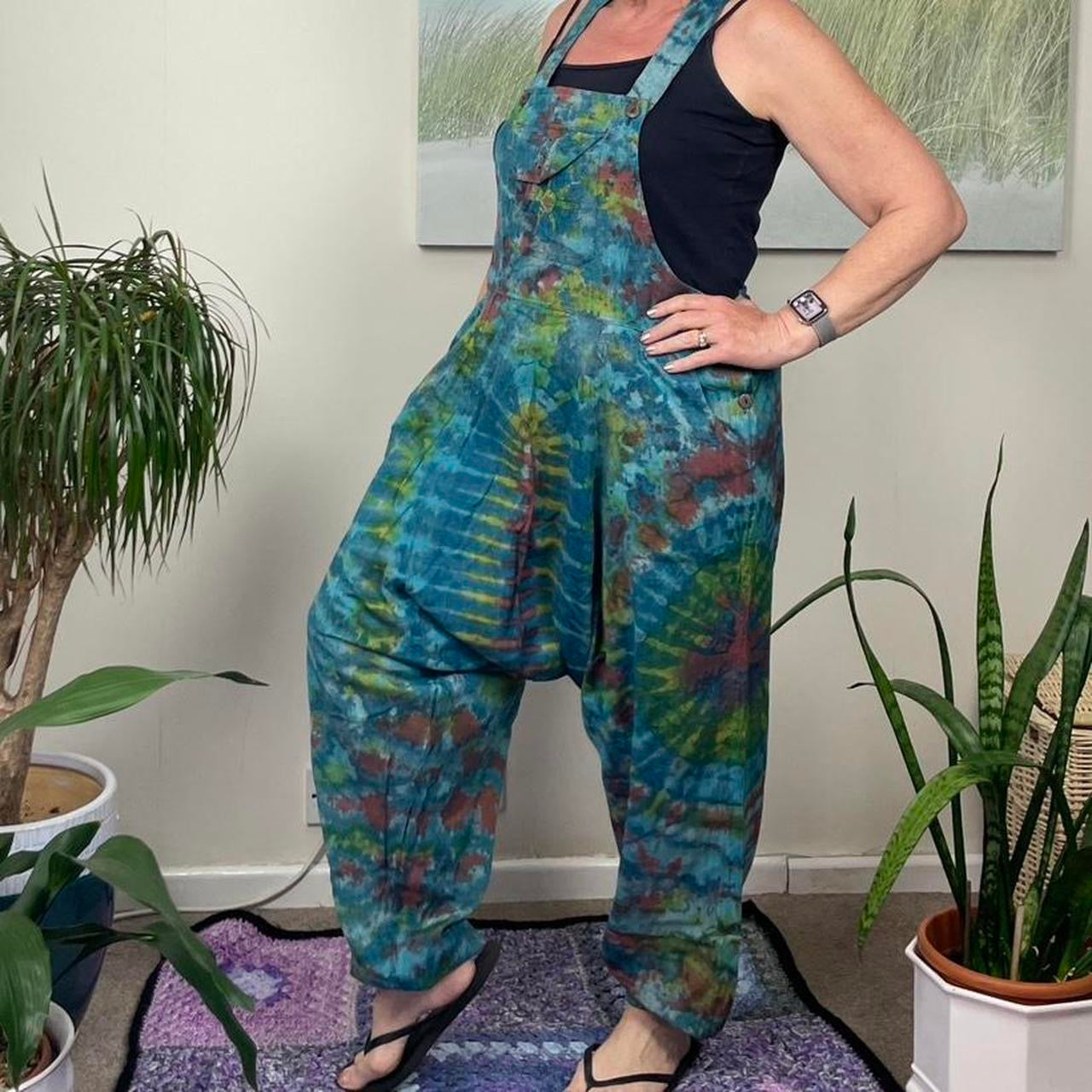 Indian Tie Dye Dungarees Drop Crotch, Stonewashed
