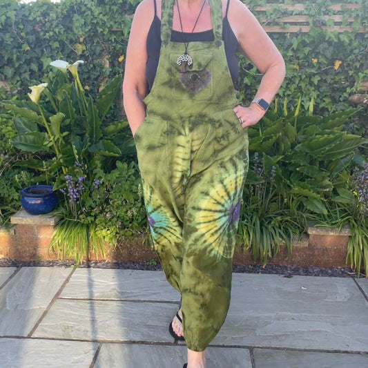 Indian Tie Dye Dungarees Drop Crotch, Stonewashed