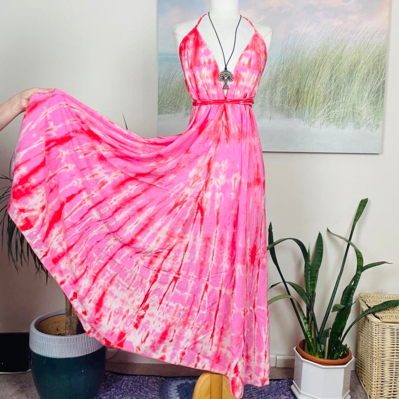 Tie-Dye Halter Neck Maxi Dress