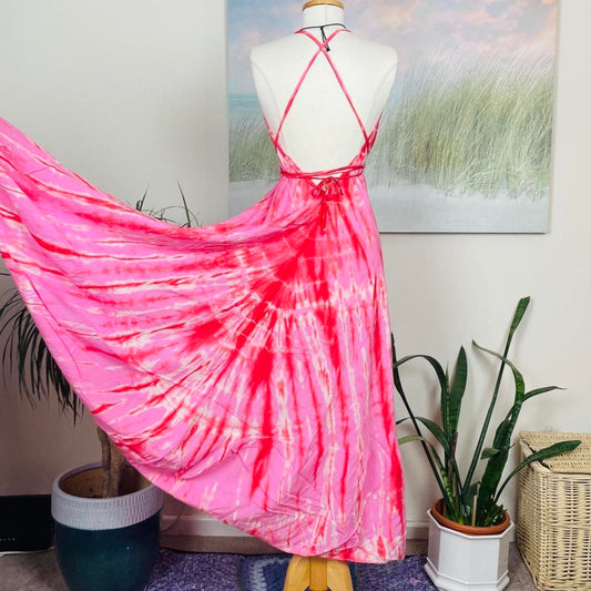 Tie-Dye Halter Neck Maxi Dress
