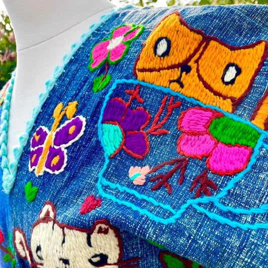 Vintage Cat Hand Embroidered Dress