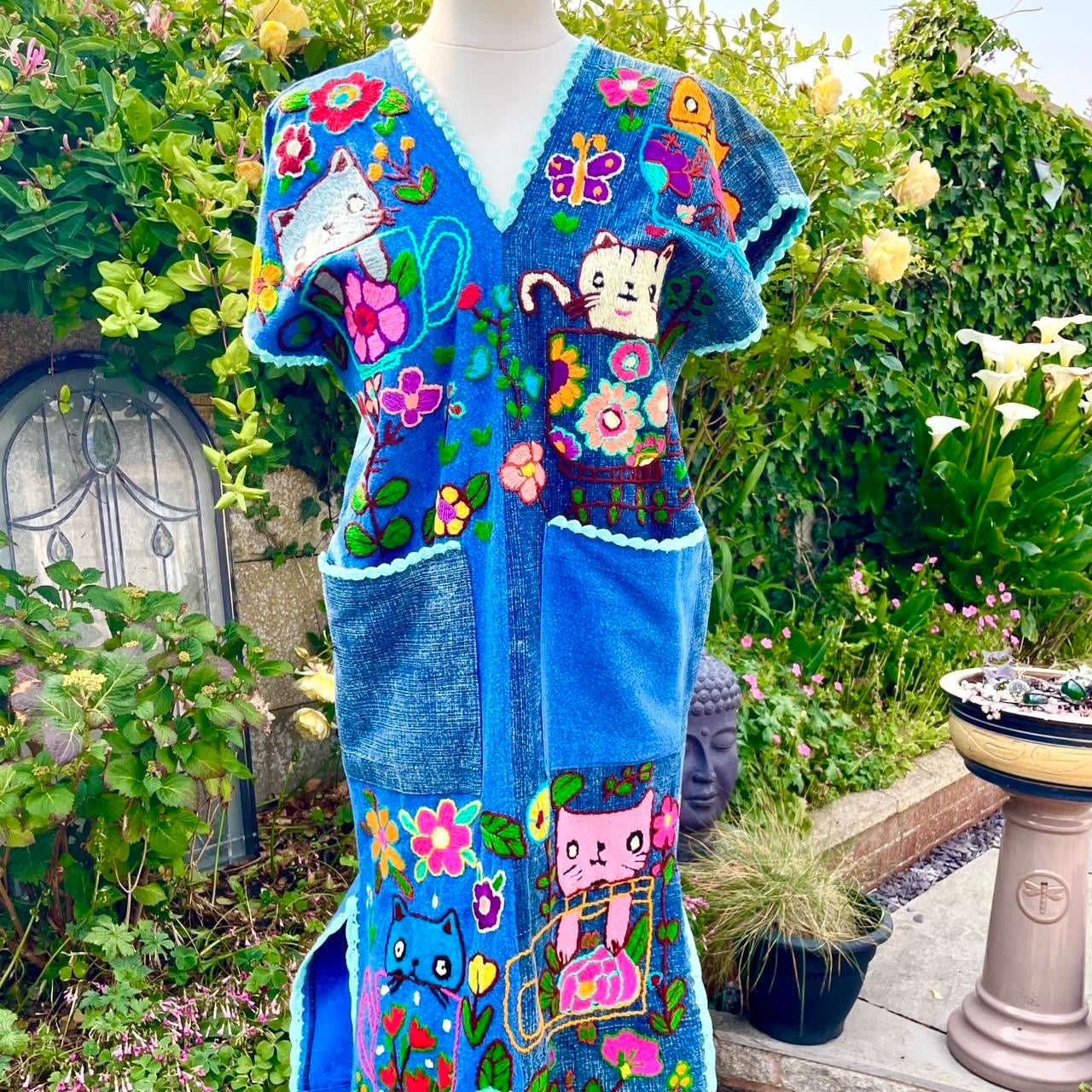 Vintage Cat Hand Embroidered Dress