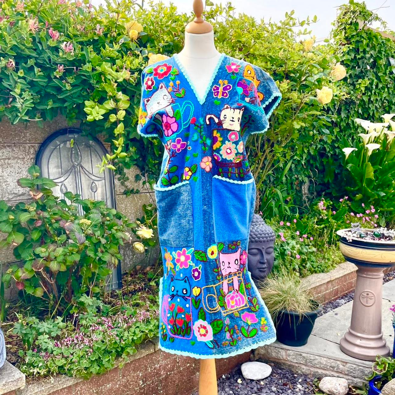 Vintage Cat Hand Embroidered Dress