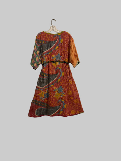 Vintage Reversible Kantha Flared Midi Dress