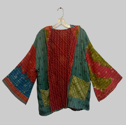 Vintage Reversible Kantha Hooded Jacket Unisex