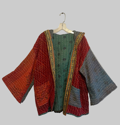 Vintage Reversible Kantha Hooded Jacket Unisex