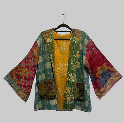 Vintage Reversible Kantha Hooded Jacket Unisex