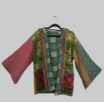 Vintage Reversible Kantha Hooded Jacket Unisex