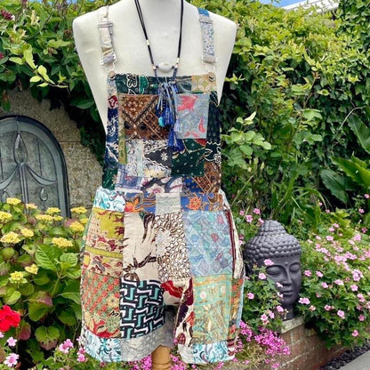 Vintage Batik Dungaree Shorts / Playsuit Size S/M