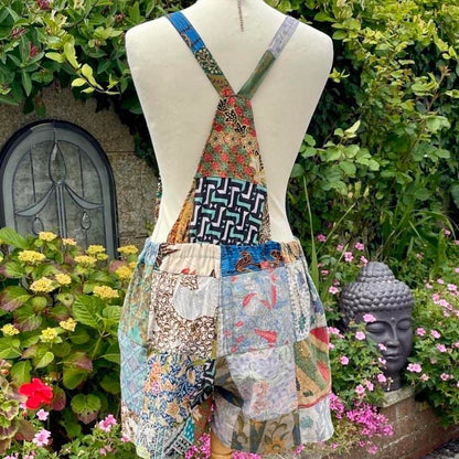 Vintage Batik Dungaree Shorts / Playsuit Size S/M