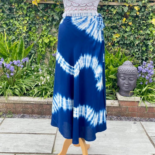 Indigo Tie-Dye Wrap Skirt