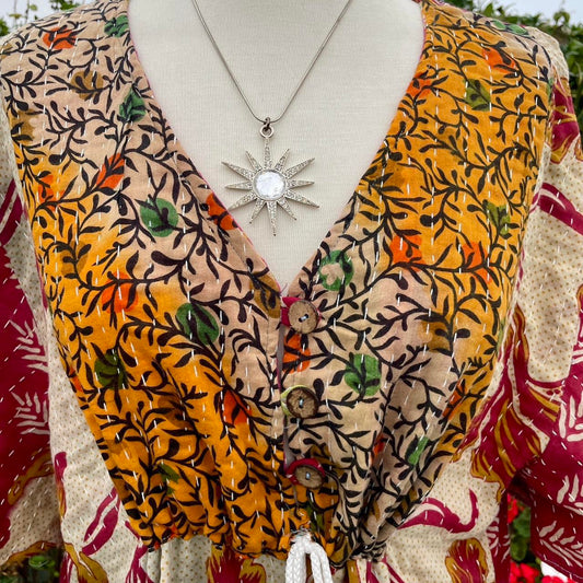Vintage Reversible Indian Kantha Midi Dress