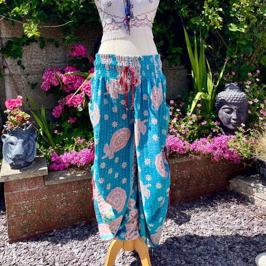 Vintage Kantha Cinched Palazzo Pants