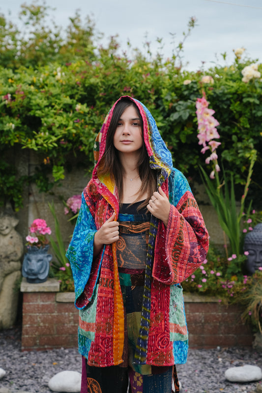 Unisex Vintage Kantha Hooded Jacket