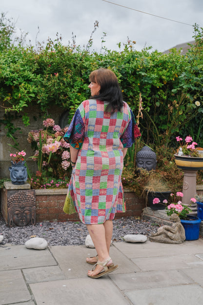 Vintage Reversible Kantha Flared Midi Dress