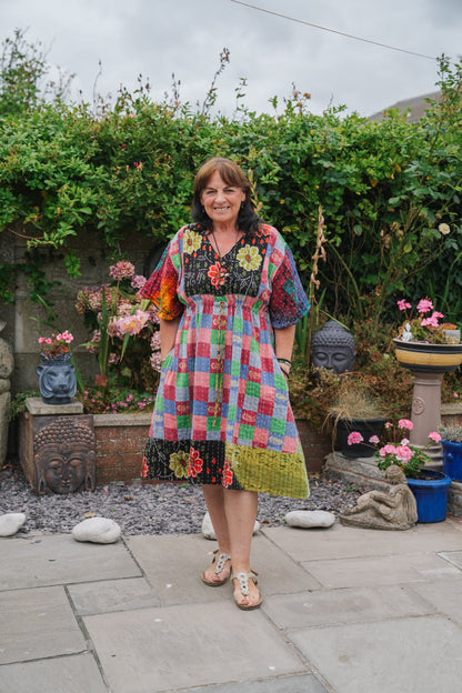 Vintage Reversible Kantha Flared Midi Dress