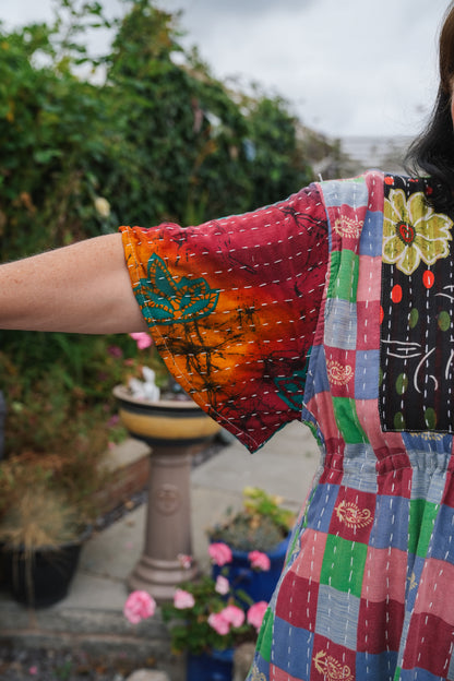 Vintage Reversible Kantha Flared Midi Dress