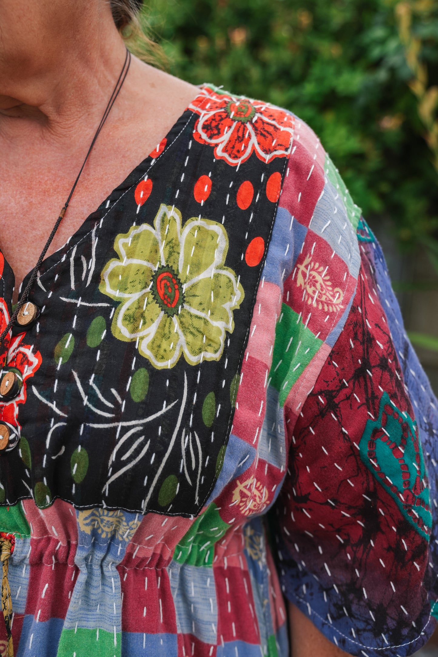 Vintage Reversible Kantha Flared Midi Dress