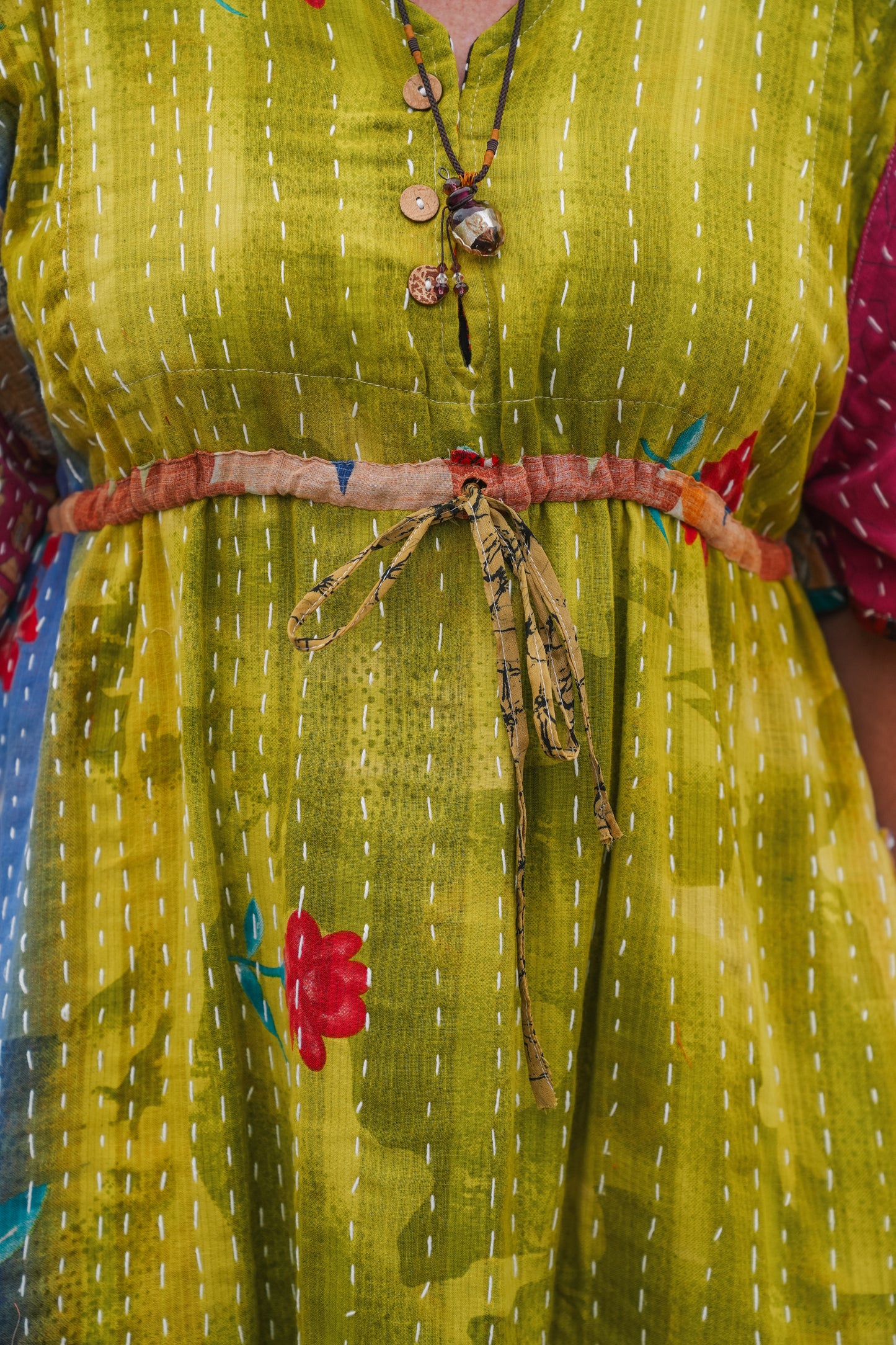 Vintage Reversible Kantha Flared Midi Dress