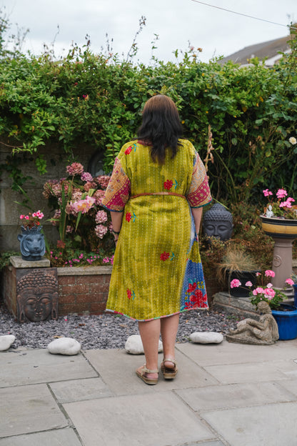 Vintage Reversible Kantha Flared Midi Dress