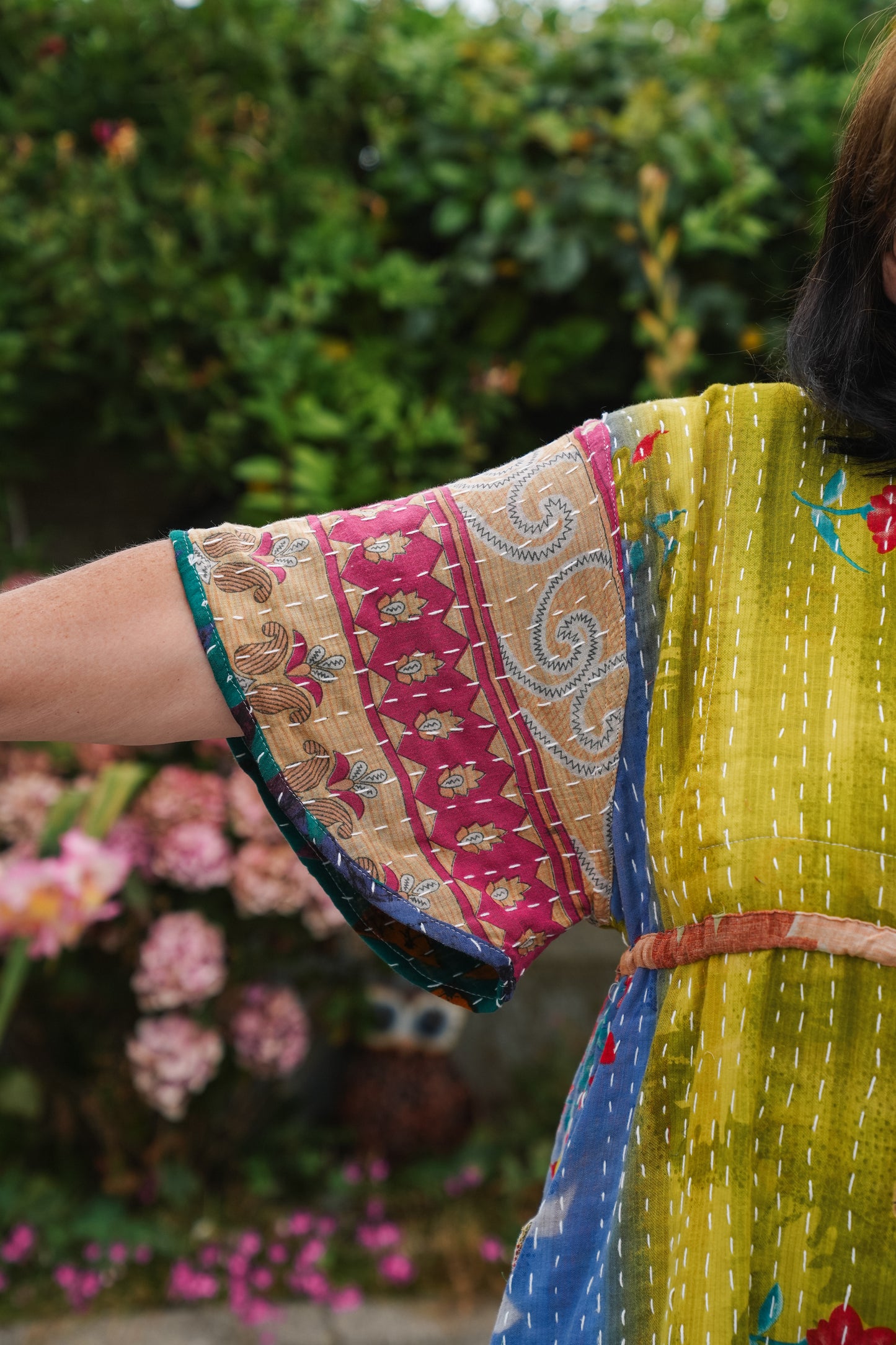 Vintage Reversible Kantha Flared Midi Dress