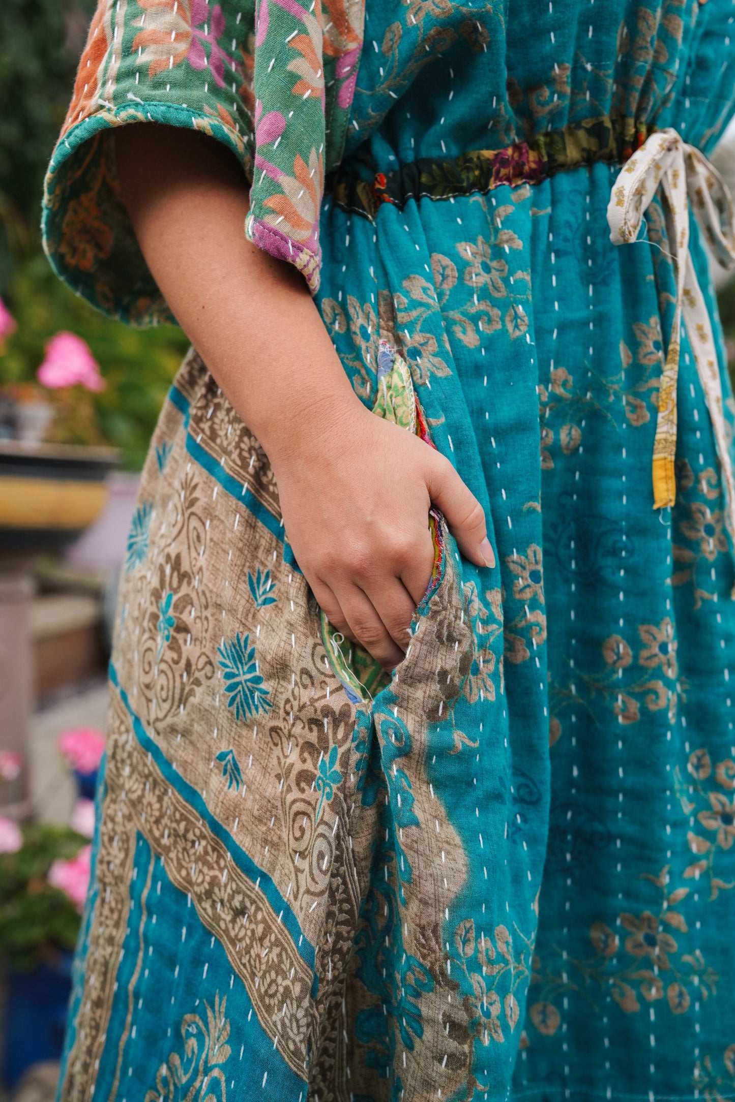 Vintage Reversible Kantha Flared Midi Dress