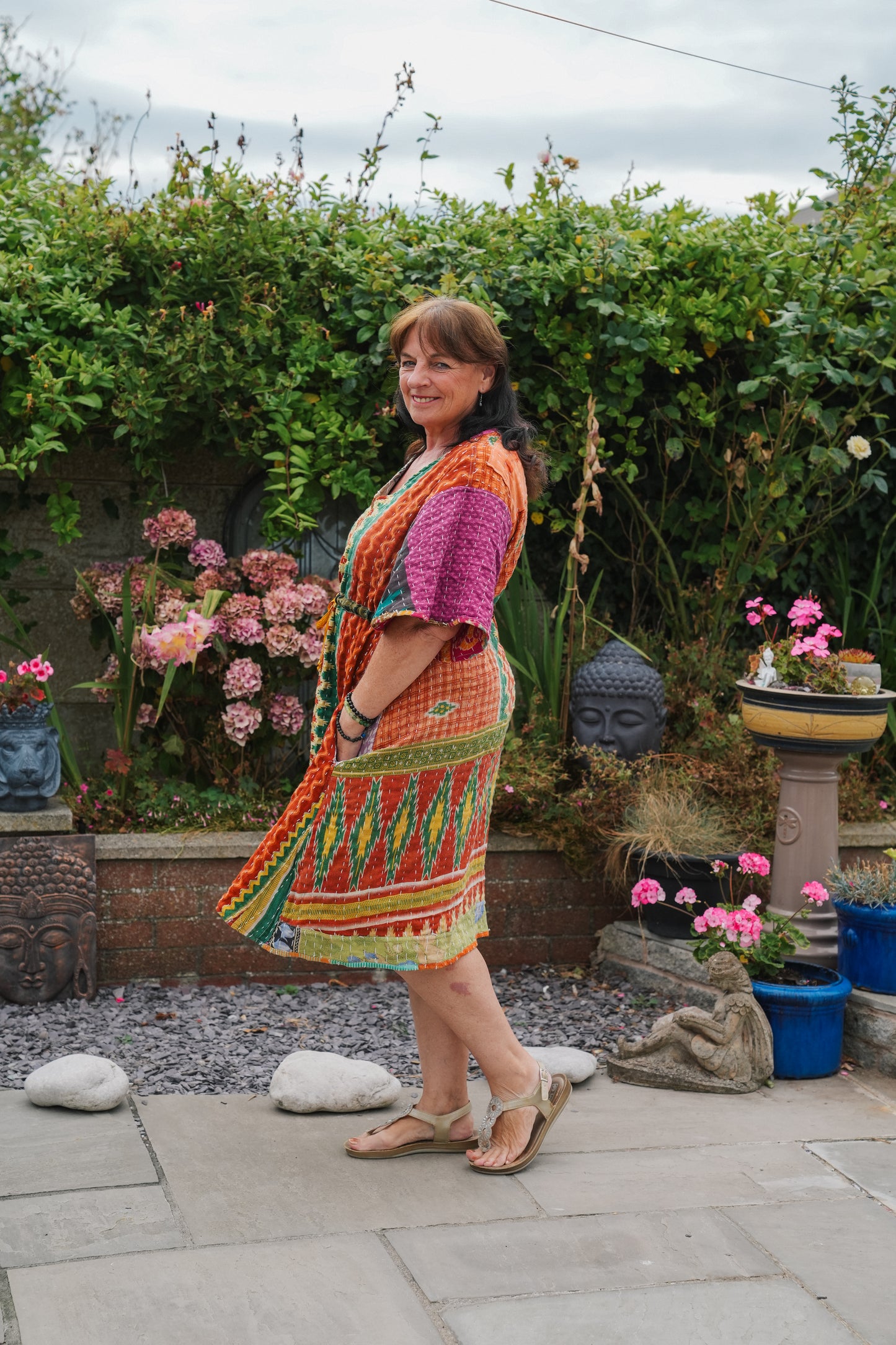 Vintage Reversible Kantha Flared Midi Dress