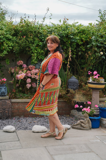 Vintage Reversible Kantha Flared Midi Dress