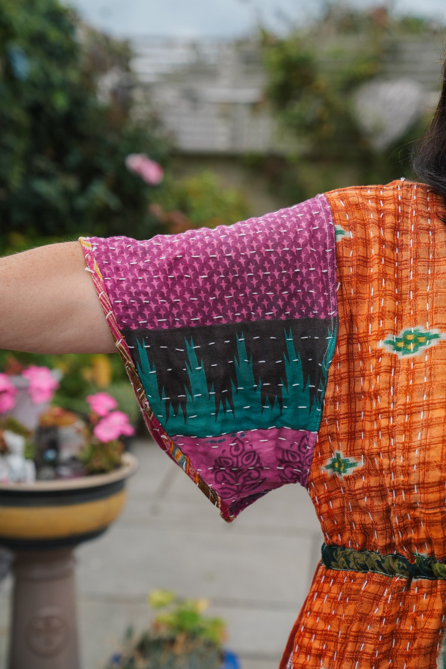 Vintage Reversible Kantha Flared Midi Dress