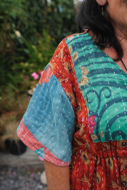 Vintage Reversible Kantha Flared Midi Dress