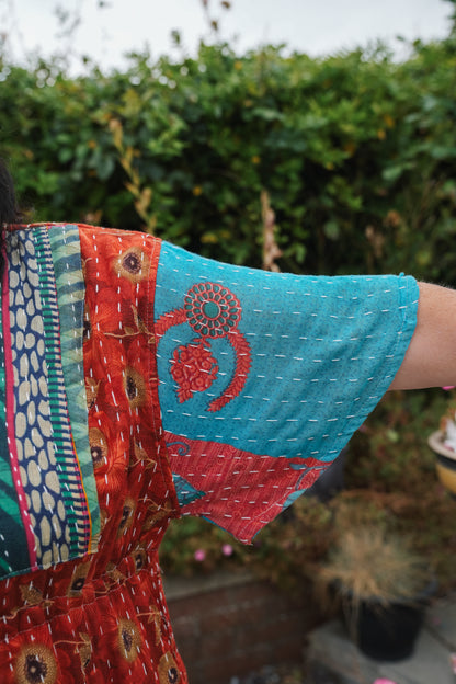 Vintage Reversible Kantha Flared Midi Dress