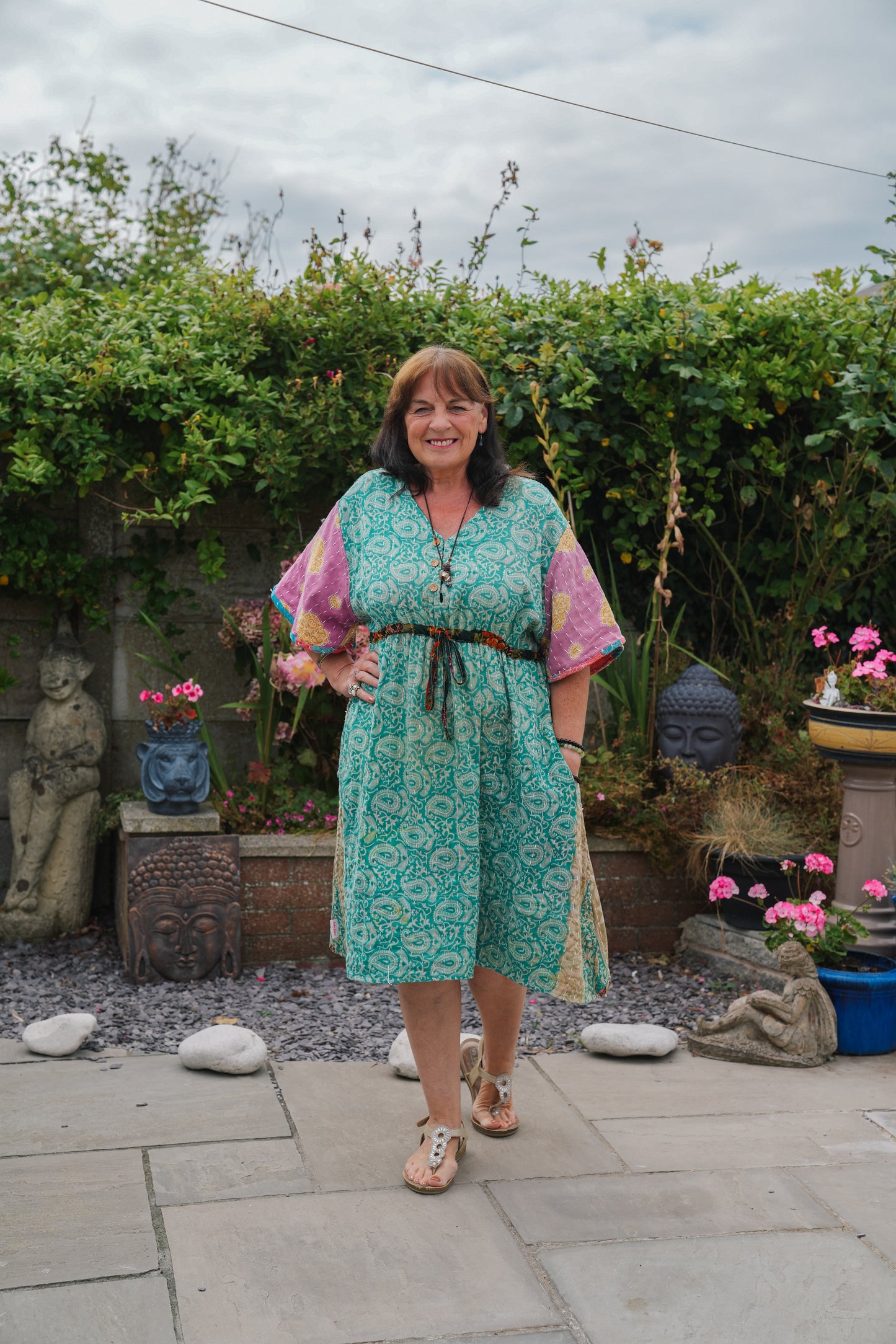 Vintage Reversible Kantha Flared Midi Dress