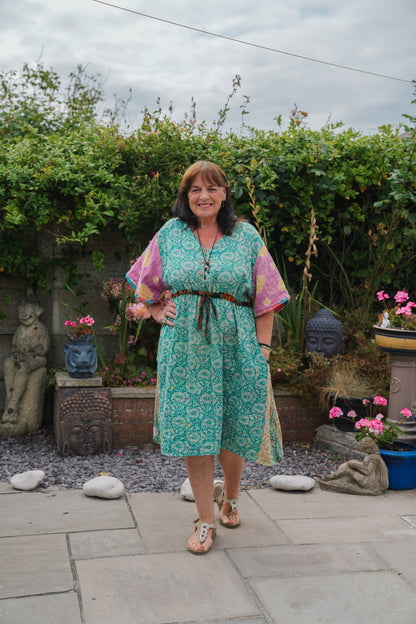 Vintage Reversible Kantha Flared Midi Dress