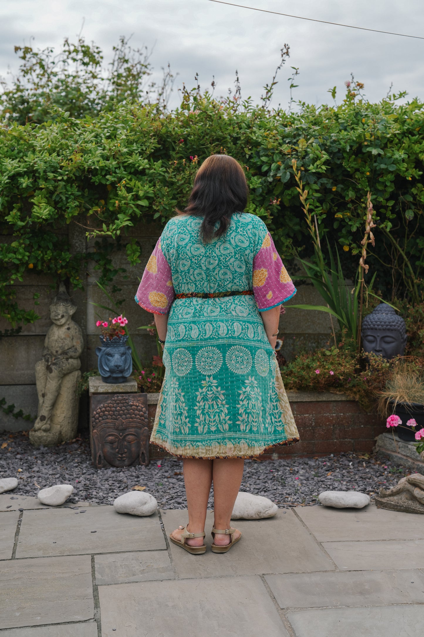 Vintage Reversible Kantha Flared Midi Dress
