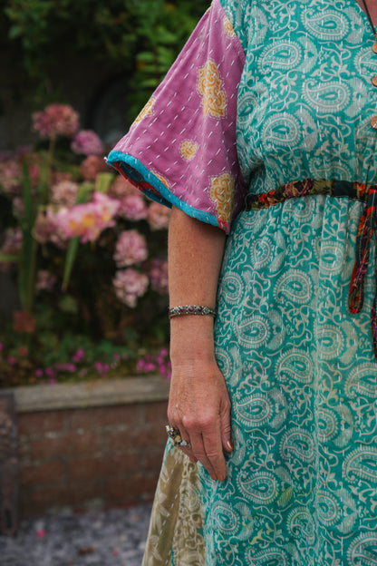 Vintage Reversible Kantha Flared Midi Dress