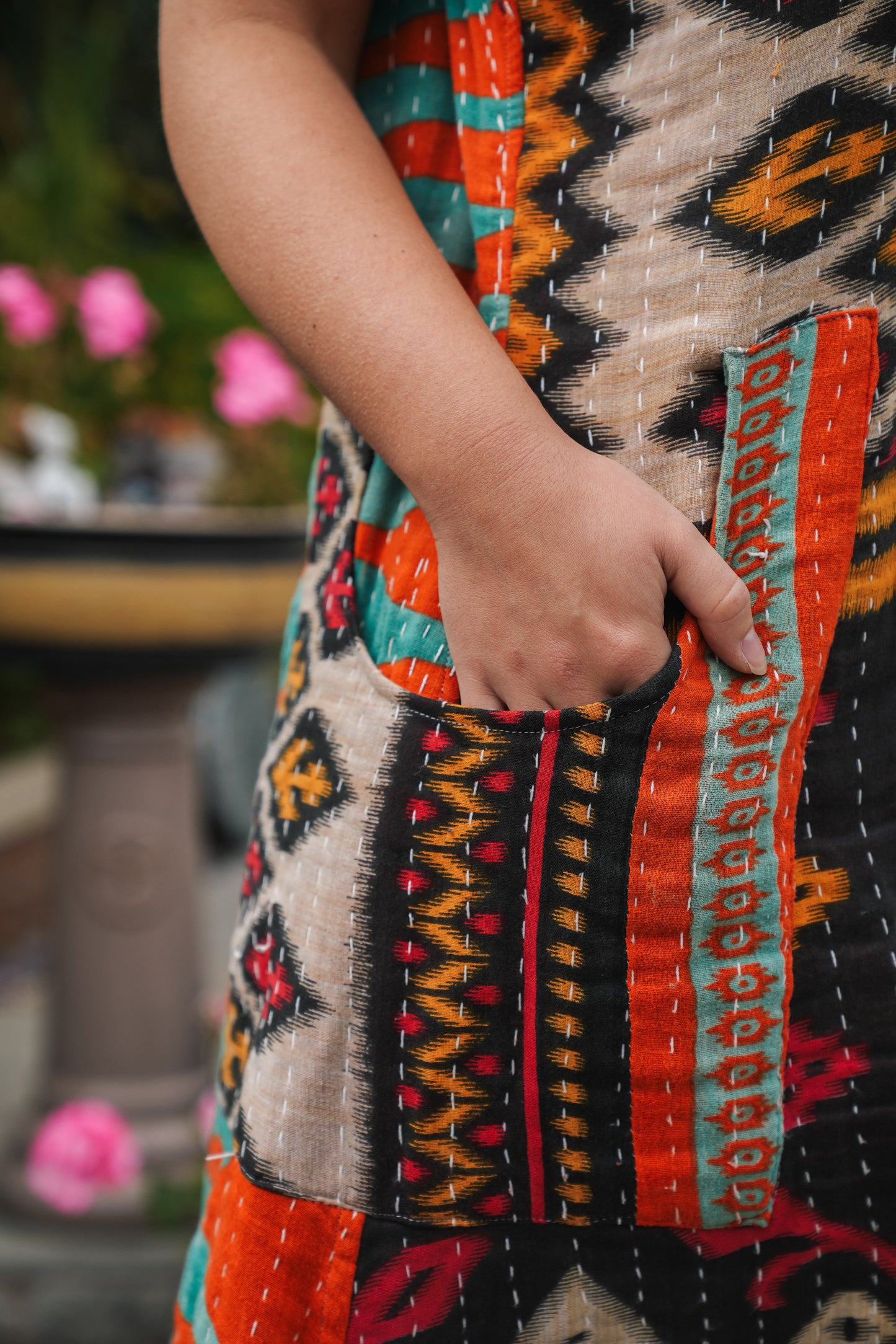 Vintage Reversible Kantha Straight Midi Dress