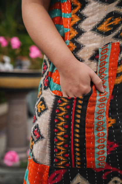 Vintage Reversible Kantha Straight Midi Dress