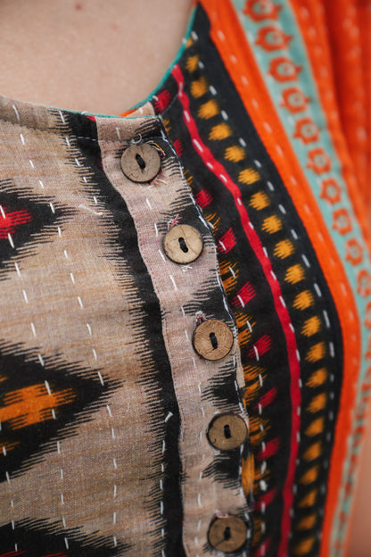 Vintage Reversible Kantha Straight Midi Dress