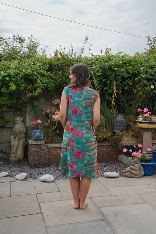 Vintage Reversible Kantha Straight Midi Dress