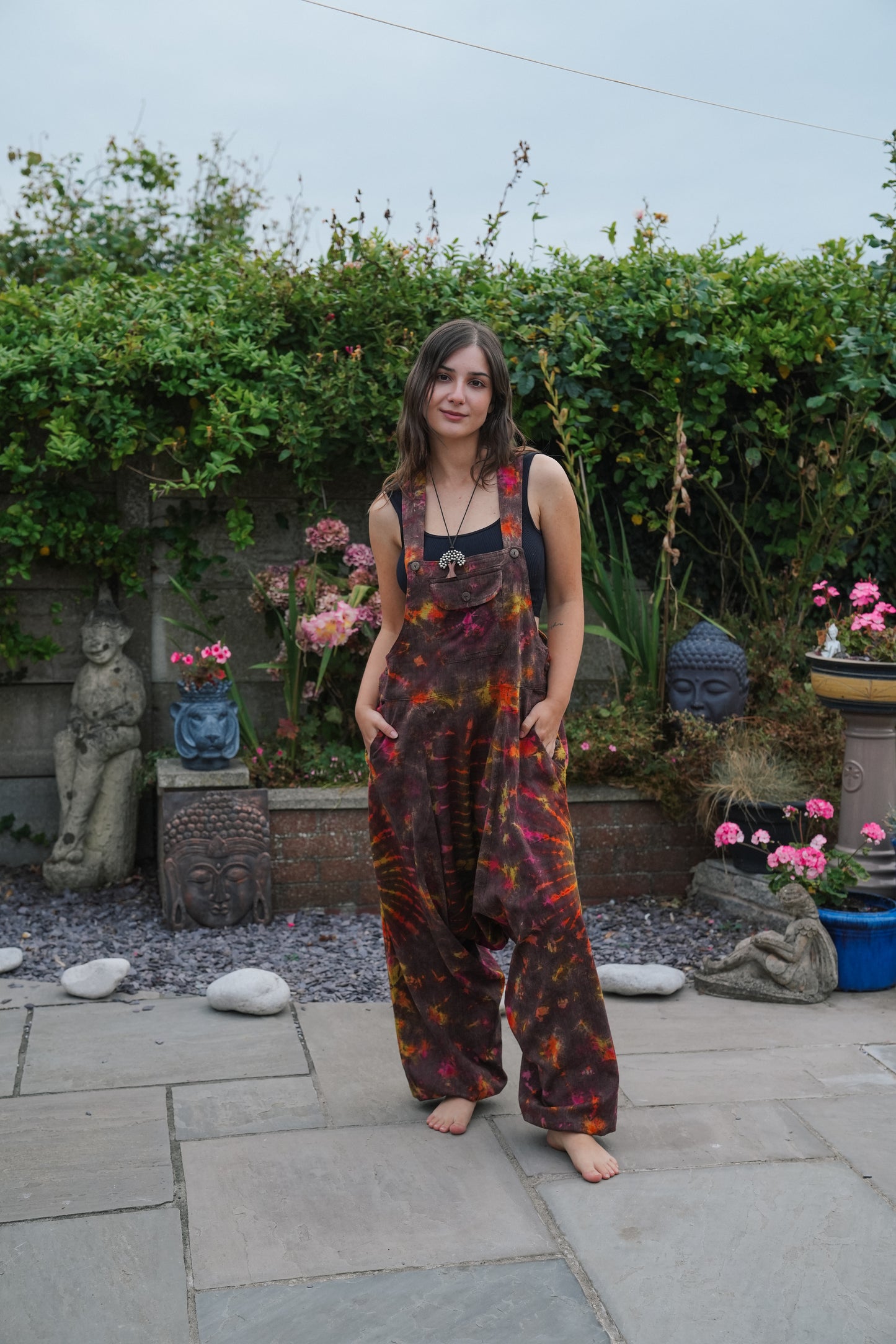 Indian Tie Dye Dungarees Drop Crotch, Stonewashed