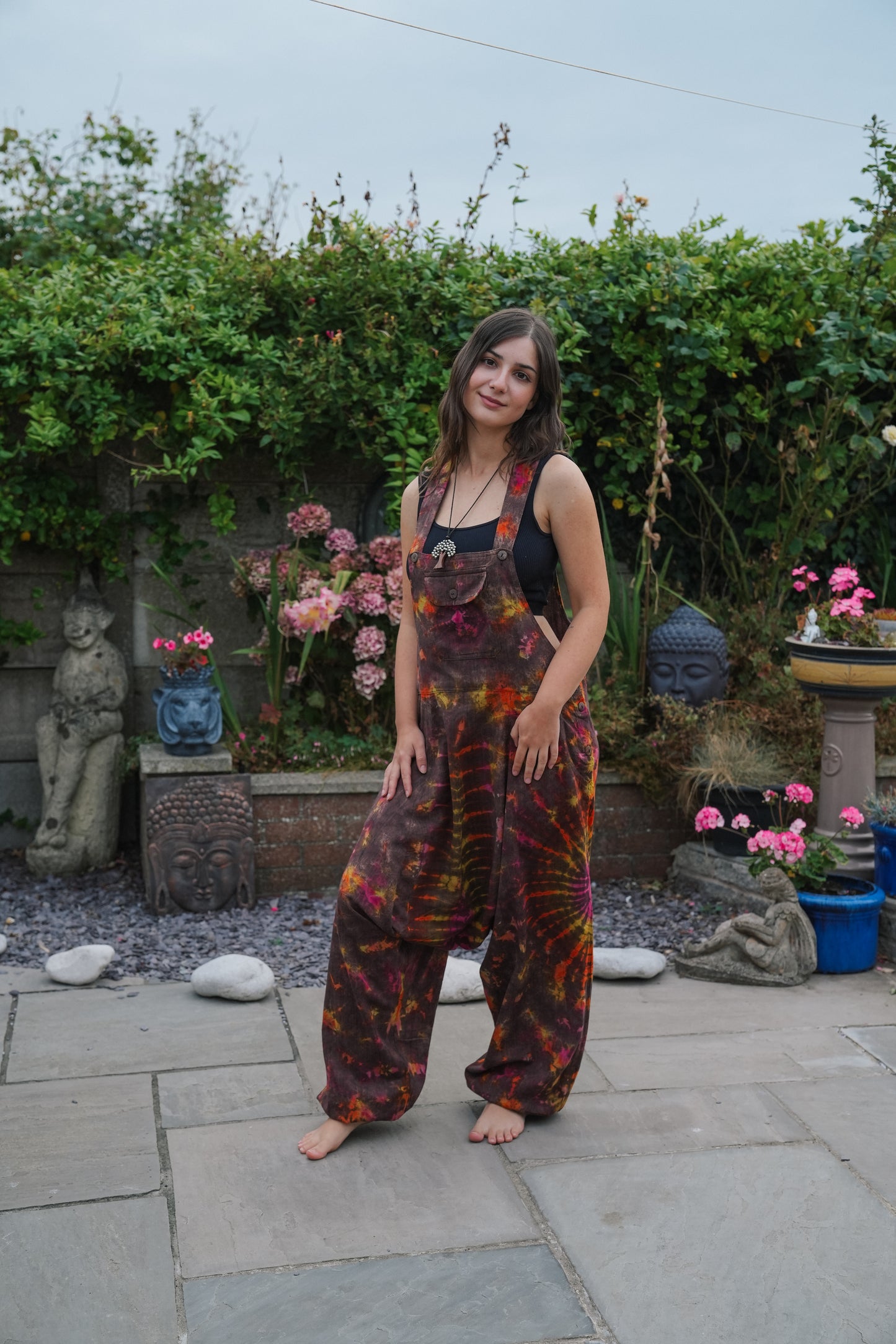 Indian Tie Dye Dungarees Drop Crotch, Stonewashed