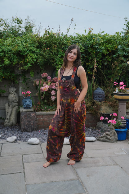 Indian Tie Dye Dungarees Drop Crotch, Stonewashed
